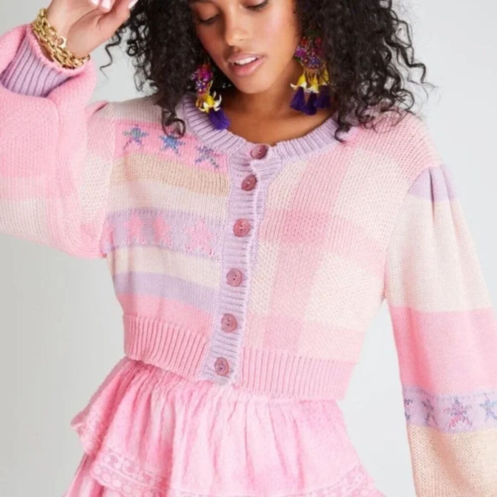LoveShackFancy Bedford Cropped Cardigan Size Medium - Picture 11 of 12
